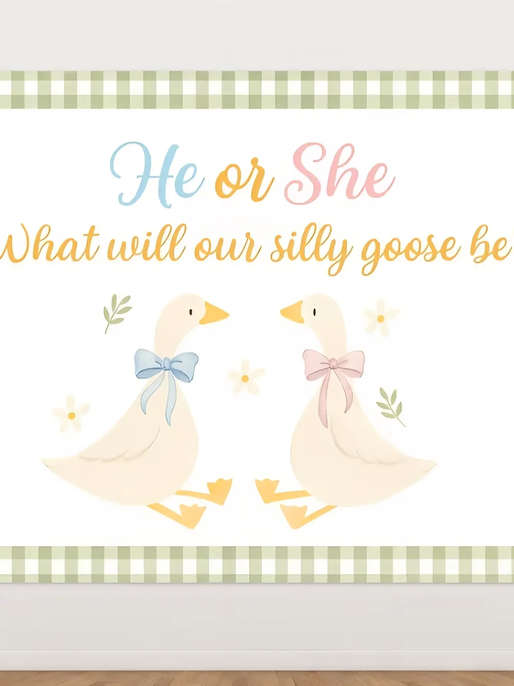 He or She Silly Goose Gender Reveal Backdrop - Blue & Pink